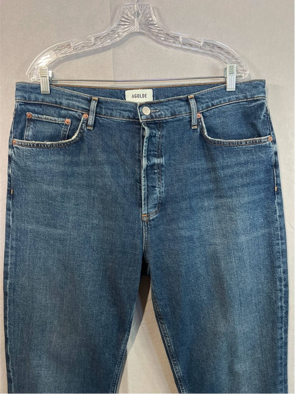 Agolde Riley Crop Jeans Women’s 33 Blue High Rise Straight Leg A056-1858 - Picture 4 of 13